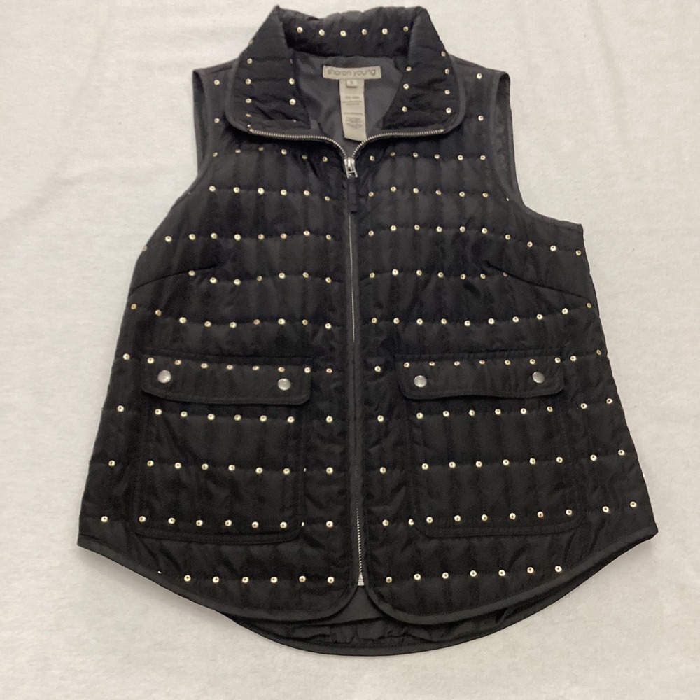 VTG Sharon Young Quilted Vest Studded Padded Sleeveless Jacket Top Sz S